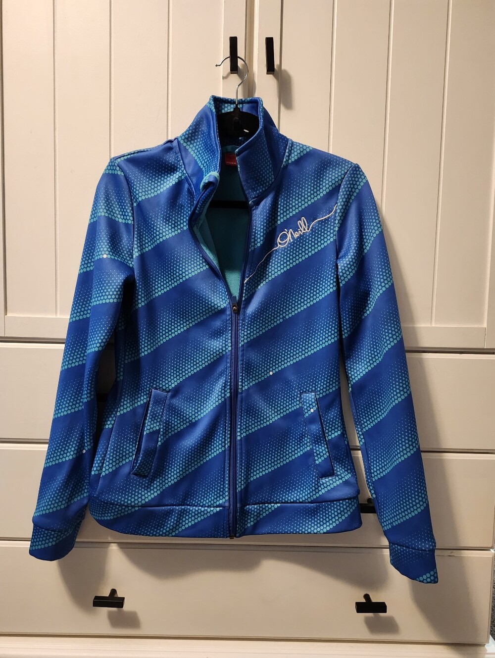O'Neill Women's Blue Diagonal Pattern Fleece Full-Zip Jacket Sz S
